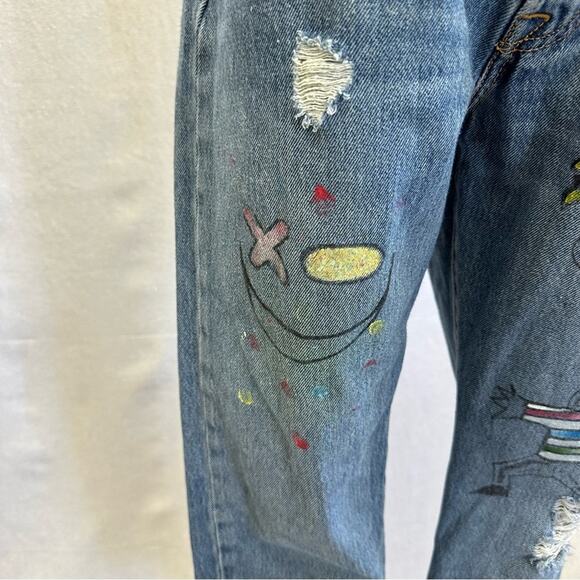 Levi's 501 custom hand‎ painted cartoon graffiti high waist jeans size 32x30 - Picture 7 of 16